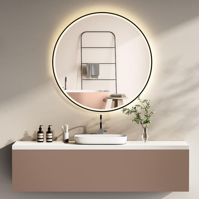 🔆 HOKO Design Badspiegel rund 60 cm Helsinki mit LED Beleuchtung ⚫️