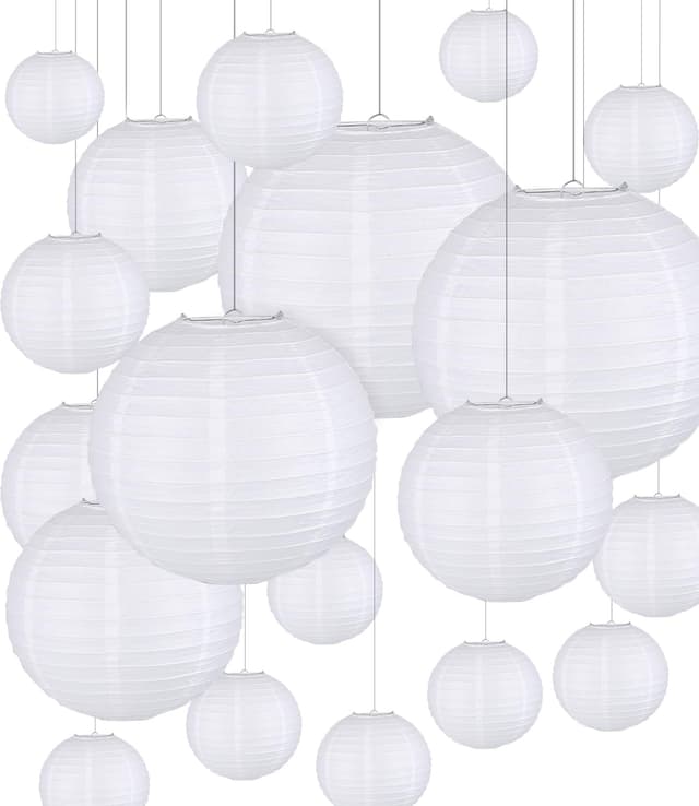 🏮🎉 Papierlaterne 20 Stücke Lampions Weiße Papier Laterne Hängende Runde Papierlaternen für Hochzeit Geburtstag Feiern Garten Deko 🎉🏮
