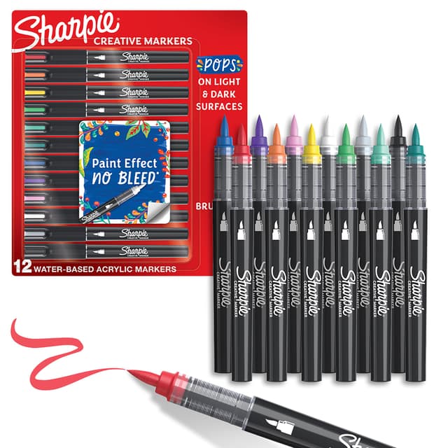 🎨 Sharpie Creative Marker Acryl-Farbstifte | Wasserbasierte Farbmarker mit Pinselspitze 12er Pack