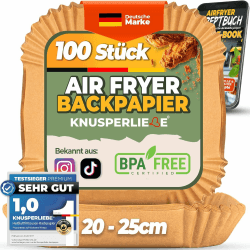 KNUSPERLIEBE® Backpapier für Heißluftfritteuse XXL 20-25cm 5-7,3 L, 100 Stück 🍳🔥