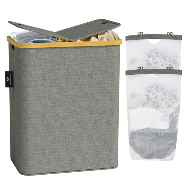 AdelDream 140L Wäschekorb mit Deckel 2 Fächer 🧺👕 Wäschesortierer Wäschebox Wäschetonne - Dunkelgrau