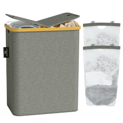 AdelDream 140L Wäschekorb mit Deckel 2 Fächer 🧺👕 Wäschesortierer Wäschebox Wäschetonne - Dunkelgrau