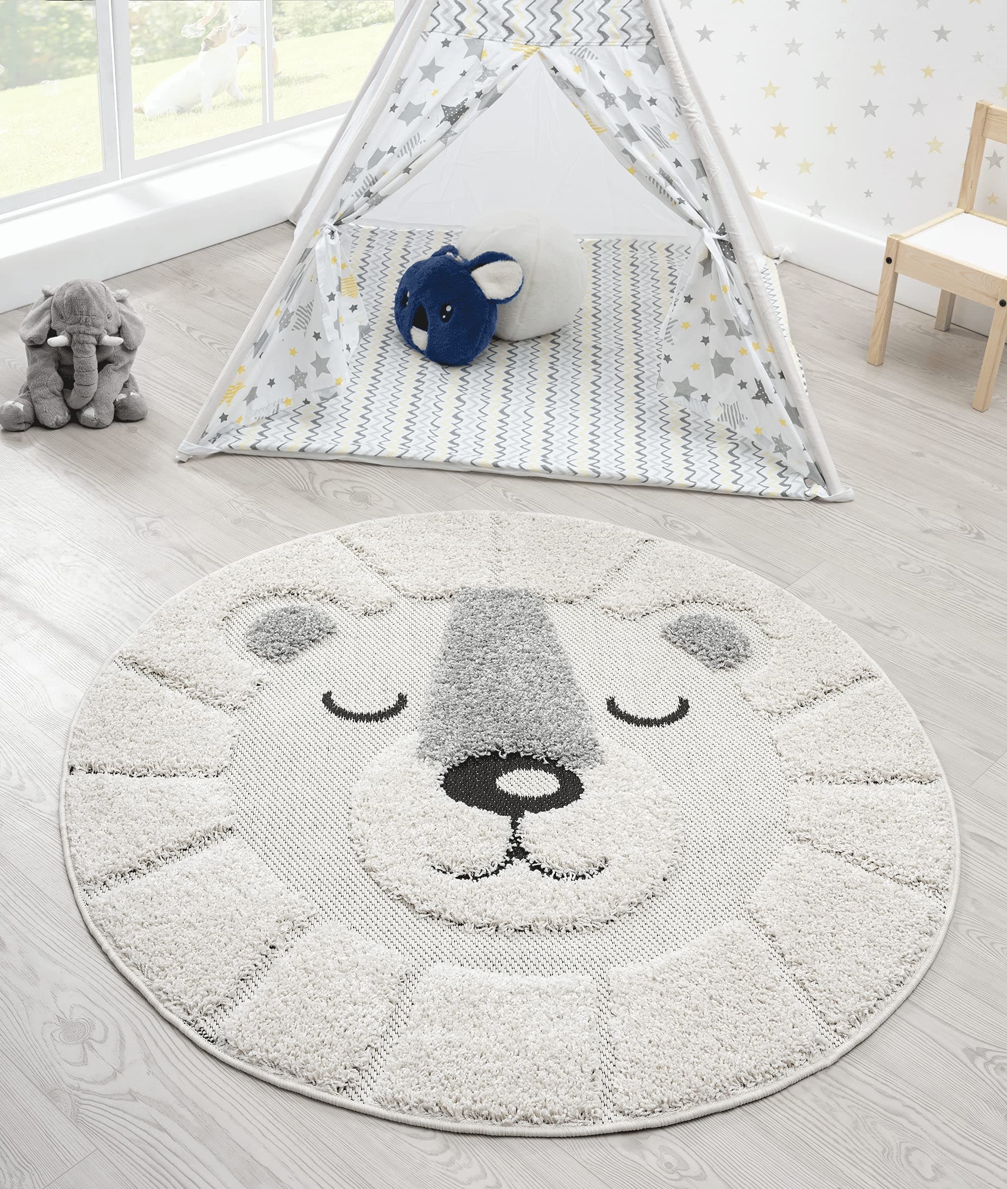 🦁 Lou Weicher Kuscheliger Kinderteppich - 3D Optik, Löwen Motiv