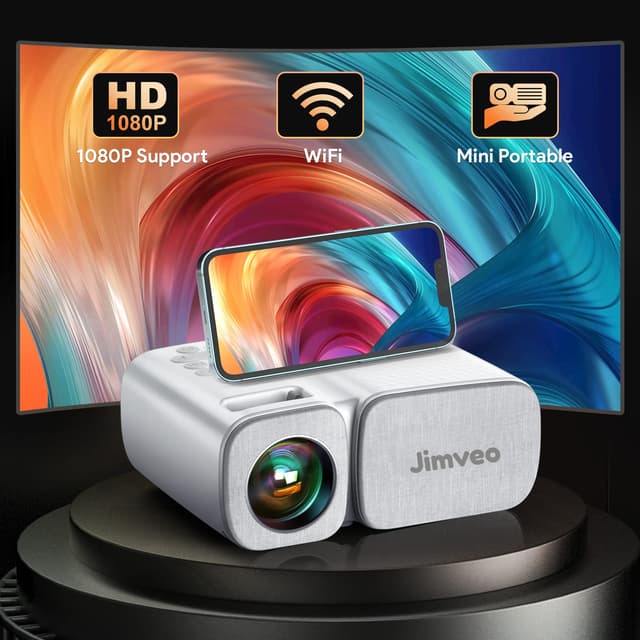 🎥🌟 Beamer-Jimveo WiFi Mini Beamer 20000L 1080P Unterstützung Beamer 250''Display Mini Projektor LCD Heimkino/Outdoor/Kompatibel mit TV Stick/X-Box/DVD/Laptop/Smartphone Kleiner Beamer Weiß