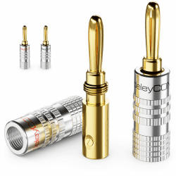 🔊 deleyCON 4 Stück Bananenstecker Set - Vergoldet & Schraubbar für Lautsprecherkabel 🎵
