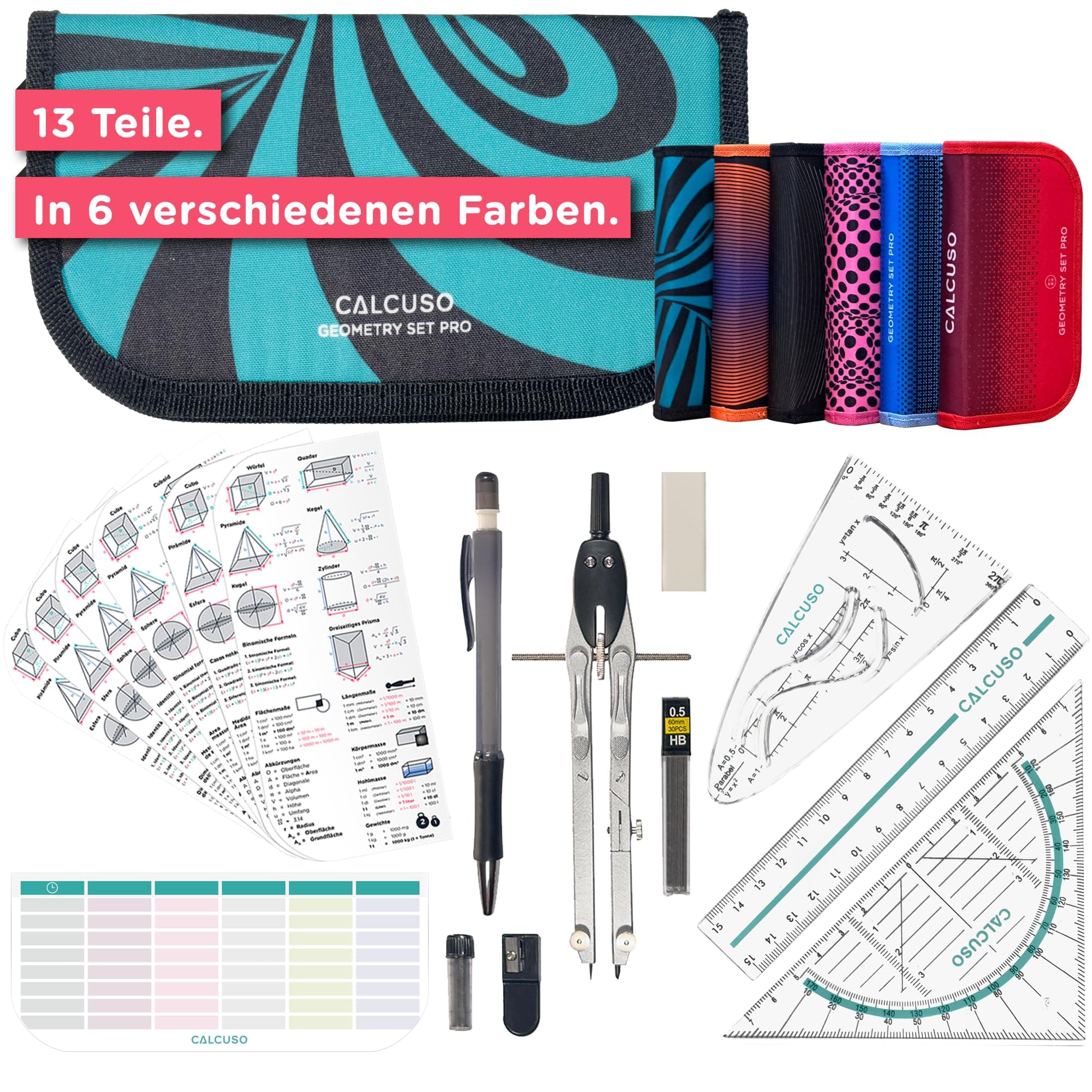 📐 CALCUSO GEOMETRIE SET PRO in türkiser Federmappe 📏