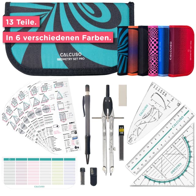 📐 CALCUSO GEOMETRIE SET PRO in türkiser Federmappe 📏
