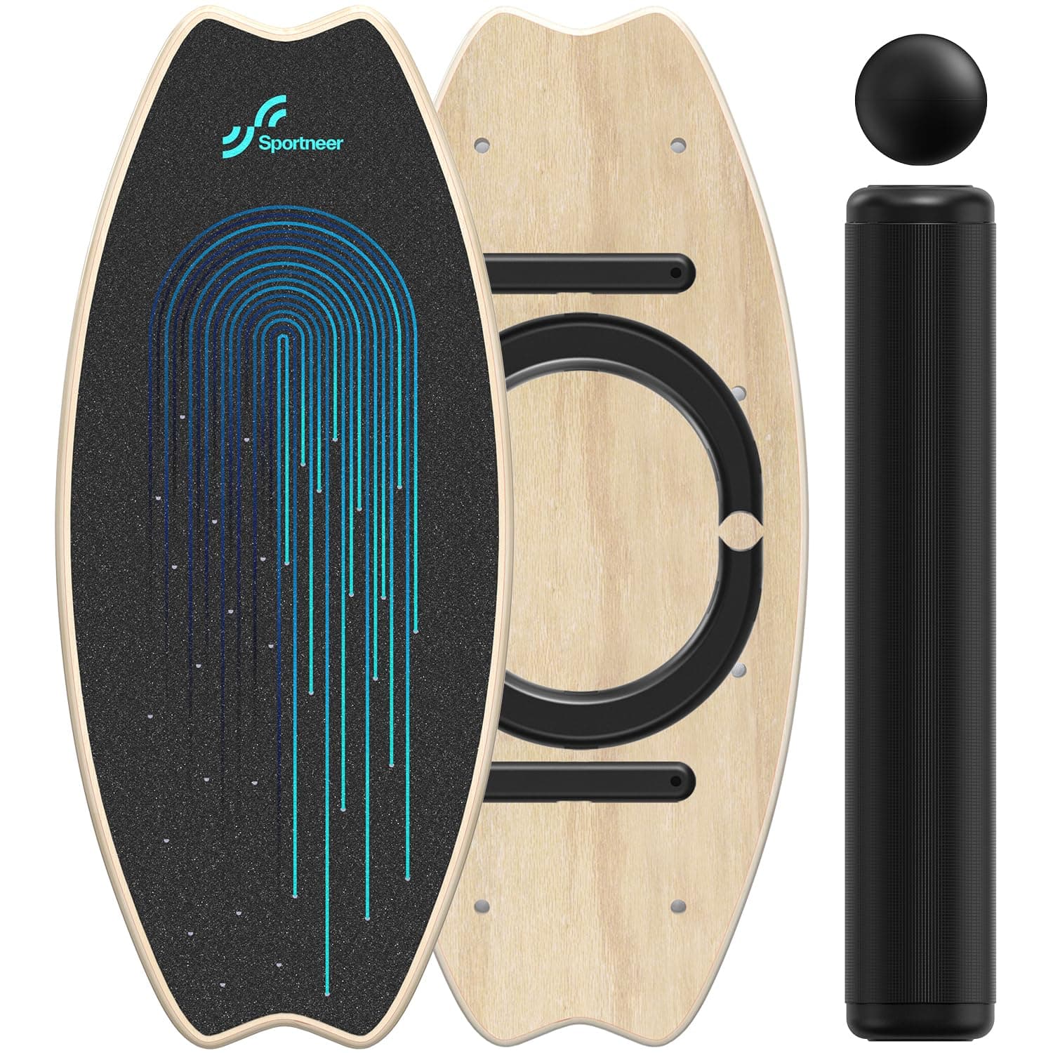 Balance Board Holz, Sportneer Indoorboard Skateboard, Indoor Surfboard Trickboard und Gleichgewichtsboard für Kinder und Erwachsene M Hellblau & Schwarz 🛹