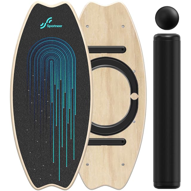 Balance Board Holz, Sportneer Indoorboard Skateboard, Indoor Surfboard Trickboard und Gleichgewichtsboard für Kinder und Erwachsene M Hellblau & Schwarz 🛹