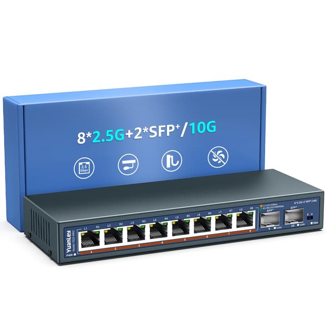 YuanLey 2,5Gbe Netzwerk-Switch für Wireless AP, NAS, PC 8x2.5G +2x10G SFP+