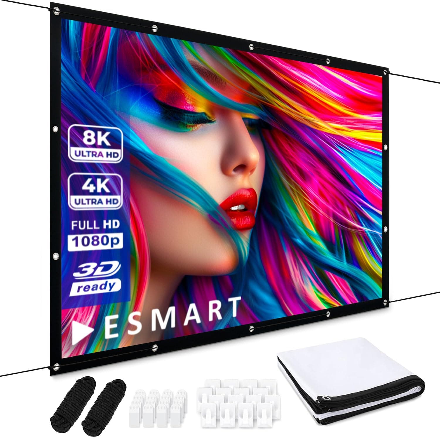 ESMART Spann-Leinwand Flex [Größenauswahl] 266 x 149 cm (120") 16:9 🎥🔊