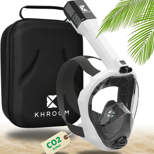 🌊🤿 Khroom Schnorchelmaske Erwachsene Vollmaske | In Höhle der Löwen vorgestellt | Unsere Beste CO2 sichere Tauchermaske Seaview Pro zum Schnorcheln | Vollgesichtsmaske Schnorchelmaske bis 1.70m (S/M) Weiß + Soft-Case 🌊🤿