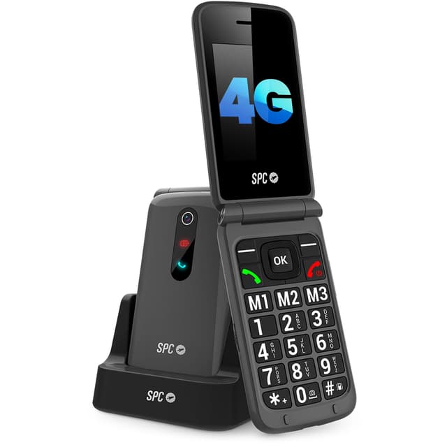 SPC Stella 3 - 4G Seniorenhandy mit Klappcover 📱🔊 | Menü und große Tasten | Notruftaste, Remote-Konfiguration, hörgerätekompatibel und 103dB Lautstärke | Ladestation und 3 Direktspeicher - Schwarz