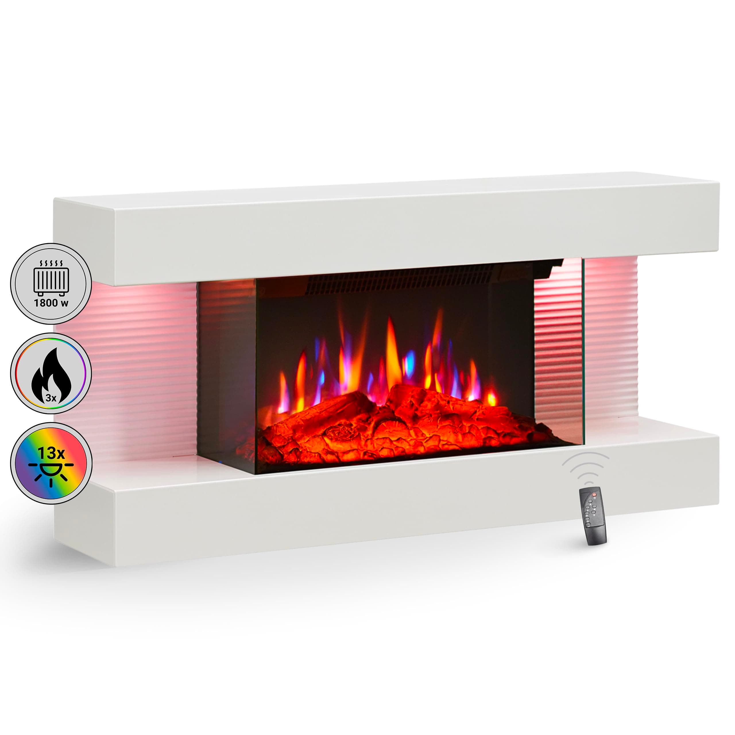 🔥 BALDERIA Elektrokamin Ida | Elektrischer Wandkamin mit 3D-Flammeneffekt | Elektro Heizung 1800W | Kamin mit Fernbedienung, Startsteuerung, Timer & Thermostat | Weiß 🔥
