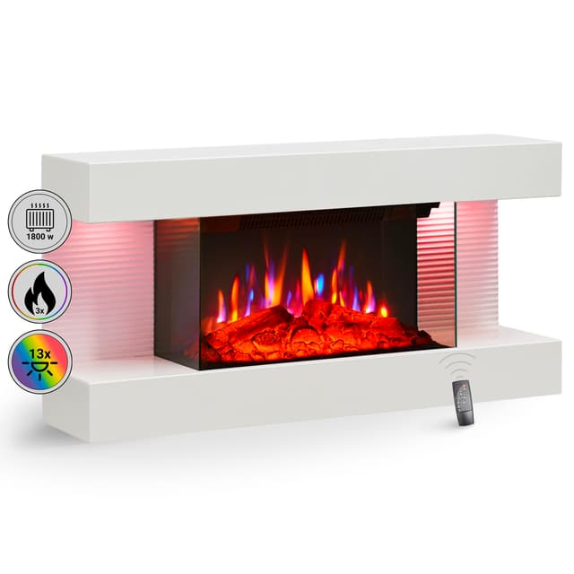 🔥 BALDERIA Elektrokamin Ida | Elektrischer Wandkamin mit 3D-Flammeneffekt | Elektro Heizung 1800W | Kamin mit Fernbedienung, Startsteuerung, Timer & Thermostat | Weiß 🔥