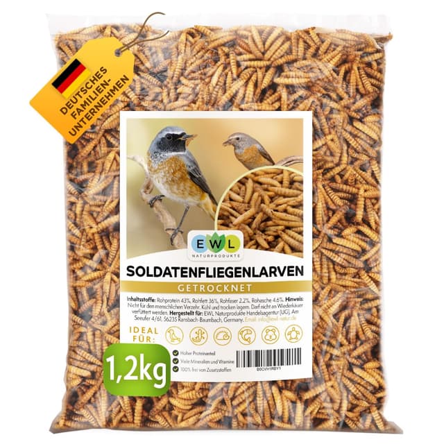 EWL Naturprodukte Soldatenfliegenlarven getrocknet, 1,2 kg (7,8 Liter) - Angebot!