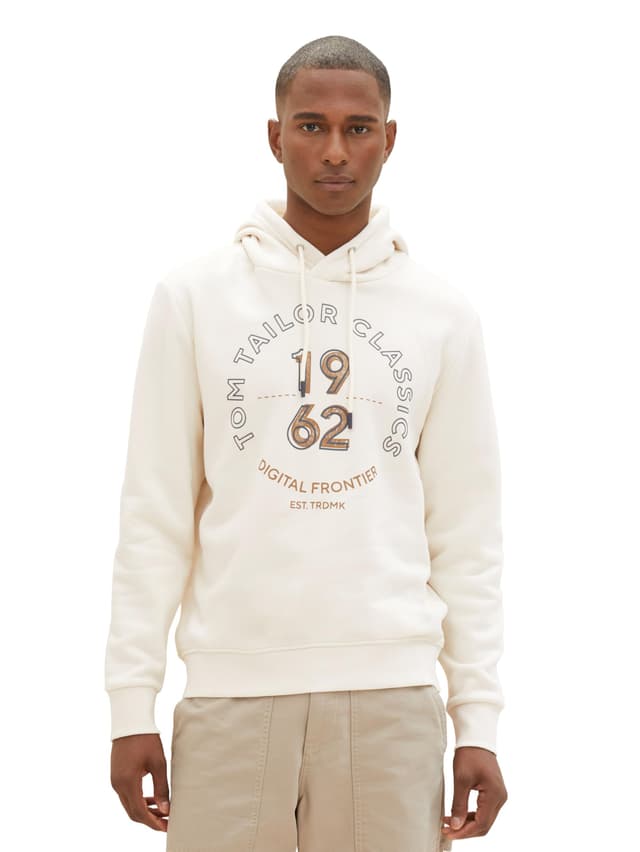 🔥 TOM TAILOR Herren Hoodie Sweatshirt mit Print M 18592 - Vintage Beige 60% Rabatt! 🎉