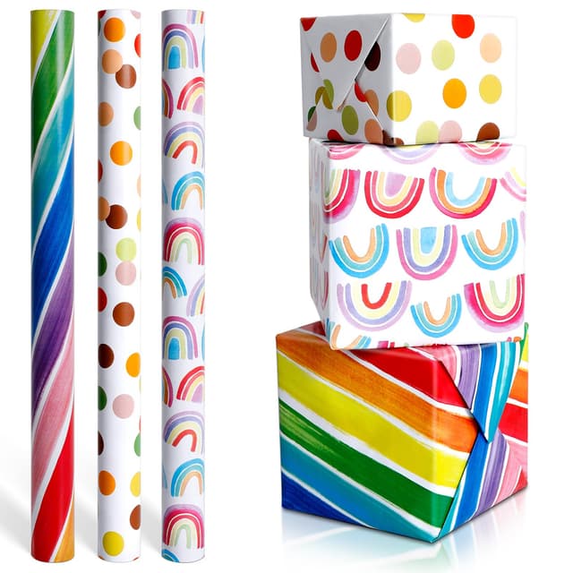 🎁 AiQInu 3 Rolle Geschenkpapier 43x300cm - Geschenkverpackung für alle Anlässe 🌈