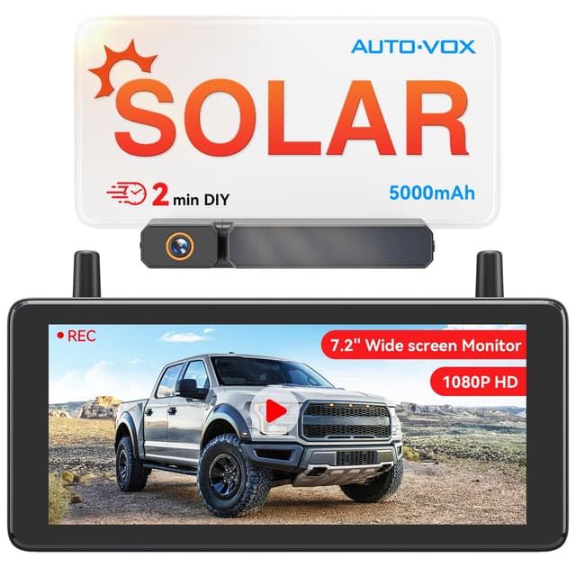 🚗 AUTO-VOX 7.2" DVR Portable Solar Rückfahrkamera Kabellos 🌞