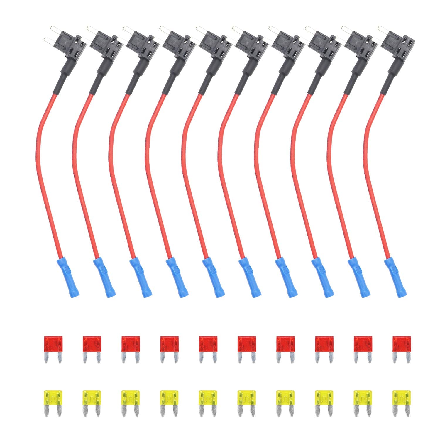 🚗 Recoil FT2-10 10er Pack 12V Auto Sicherungsadapter – Mini-ATS Blade Fuse Holder inkl. 10 Sicherungen (10A, 20A) 🔥