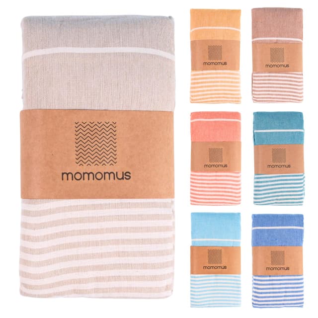 🌴 MOMOMUS Fouta XXL mit Fransen | Großes Strandtuch 200x200 | Beige 🏖️