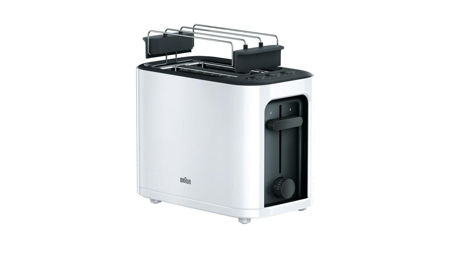 Braun HT 3010 WH Toaster 🍞🔥 | Doppelschlitz | Herausnehmbare Krümelschublade | Aufwärm- und Auftaufunktion | 7 Röstgrade | Separater Brötchenaufsatz | Weiß Weiß Modern