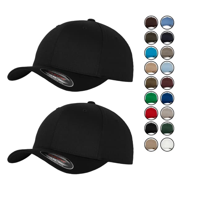 🧢 2er Flexfit Unisex Wooly Combed Cap Baseball Caps graue Unterseite S M L XL XXL Basecap Mütze L-XL 2x Schwarz-Schwarz + 1x HL-Kauf Notizblock Deal