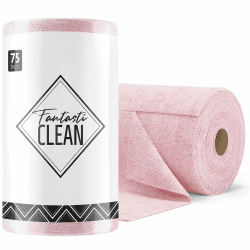 Fantasticlean Mikrofaser Reinigungstücher, 75 Stück pro Rolle 🧼 Abreißbare Putztücher, Wiederverwendbare Fusselfreie Lappen 30x30cm-Rosa