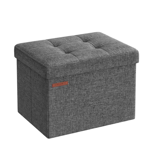 🌟 SONGMICS Sitzhocker mit Stauraum, Kleine klappbare Sitzbank, 31 x 41 cm Fußbank, Aufbewahrungsbox - Dunkelgrau LSF102G01 Leinen Dunkelgrau 🌟