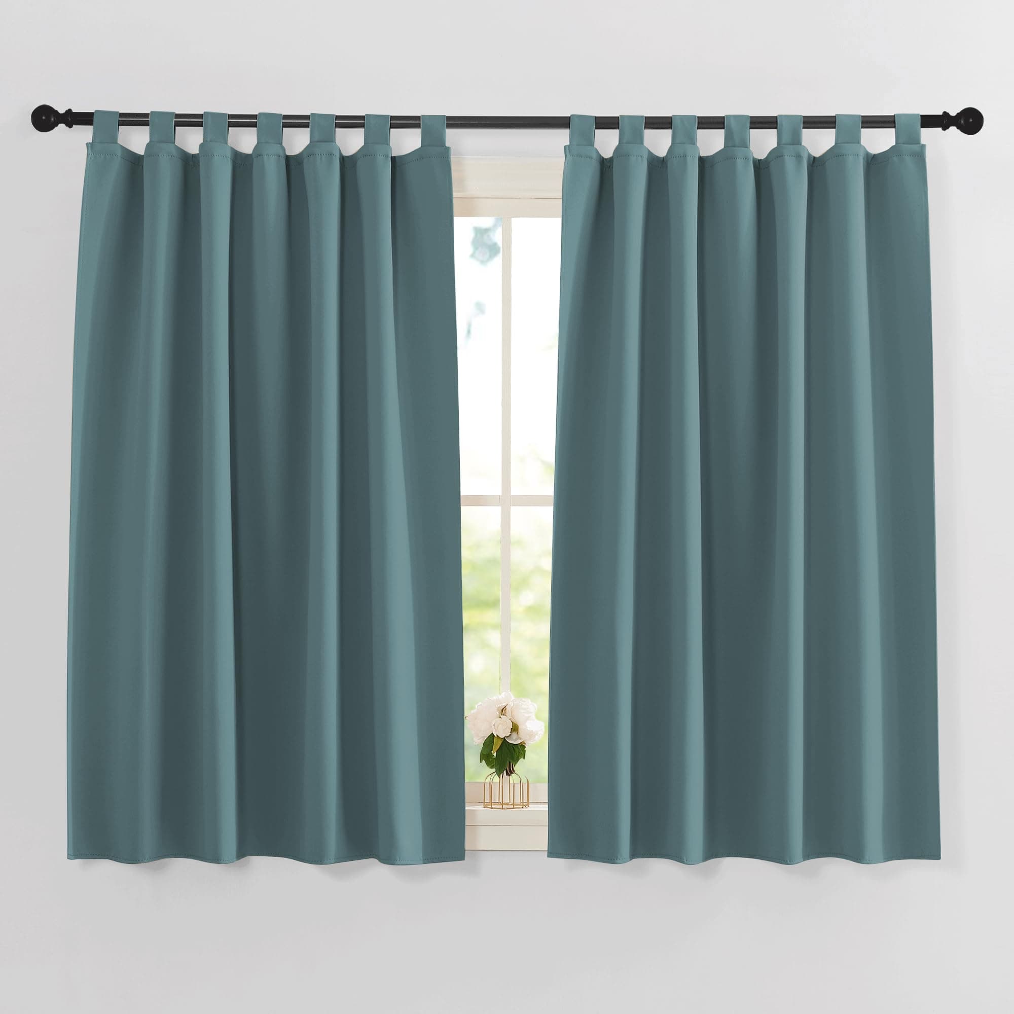 🌟 PONY DANCE Kurze Gardinen Kinderzimmer Fenstergardinen mit Schlaufen Vorhang Hitzeschutz Verdunklungsvorhänge Wohnzimmer Schlaufenschal 2er Set H 145 x B 140 cm, Arktisches Blau 🌟