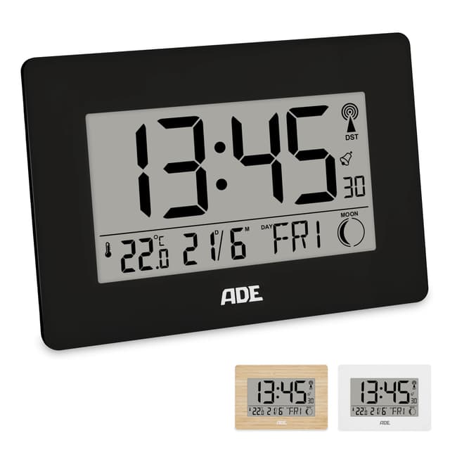 ADE Große Funkuhr digital mit XXL-Ziffern | Tischuhr mit Kalender und Wochentag | Digitale Uhr mit Temperaturanzeige | Funkwecker digital mit Batterie | schwarz 😍