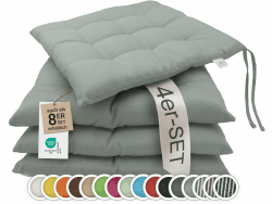 🌟 ZOLLNER 4er Set Sitzkissen in 40x40cm - Gemütliche Stuhlkissen mit Bindebänder - Waschbar bis 30°C - In Grau 🌈