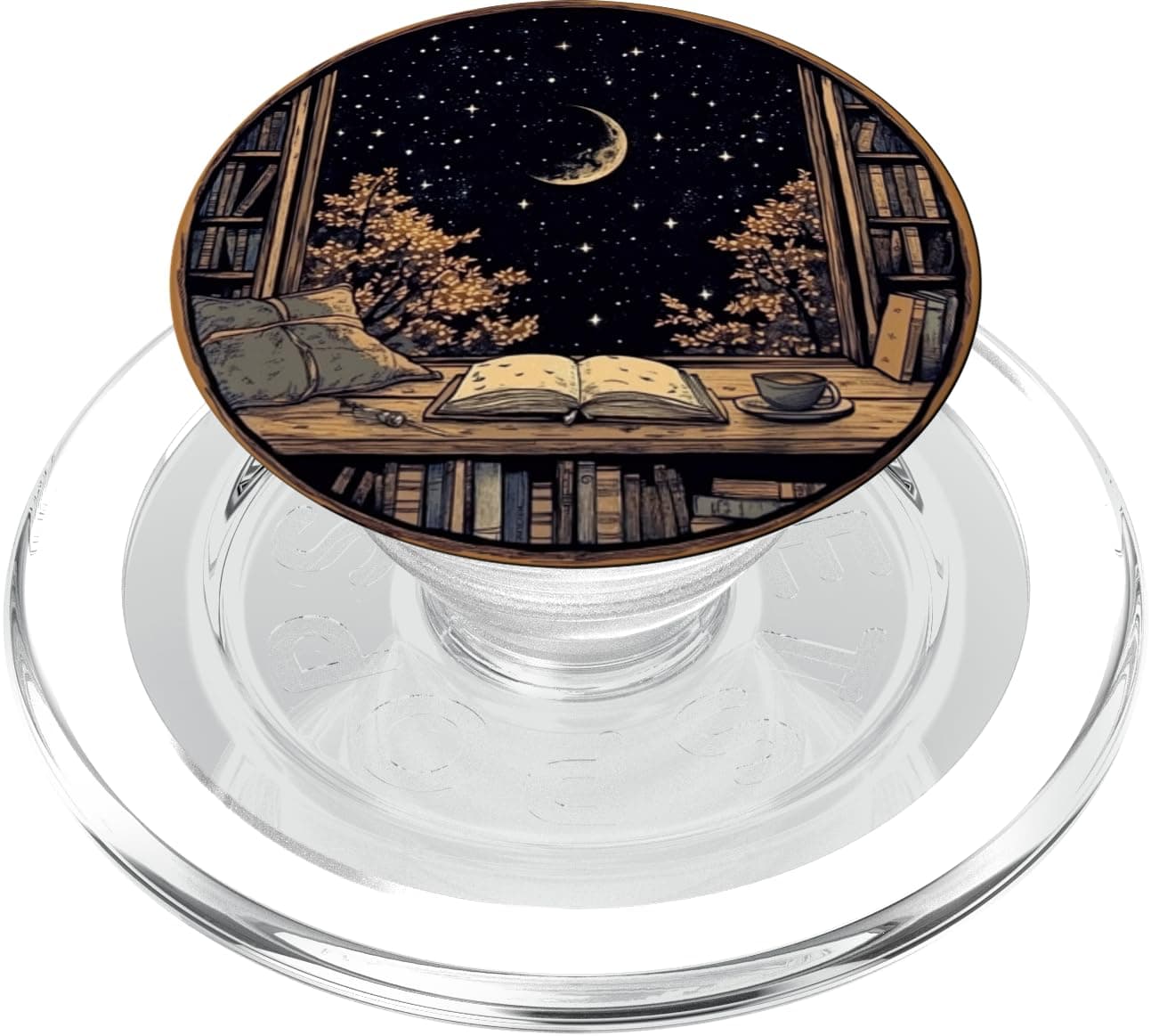🌙 Mond Buch Bücherregal Bibliothek Kaffeetasse Sterne Muster PopSockets PopGrip für MagSafe ⭐