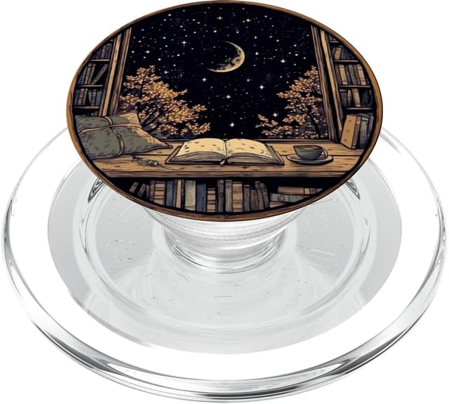 🌙 Mond Buch Bücherregal Bibliothek Kaffeetasse Sterne Muster PopSockets PopGrip für MagSafe ⭐