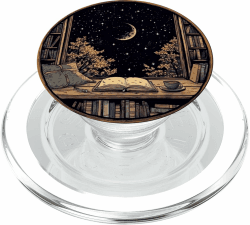 🌙 Mond Buch Bücherregal Bibliothek Kaffeetasse Sterne Muster PopSockets PopGrip für MagSafe ⭐
