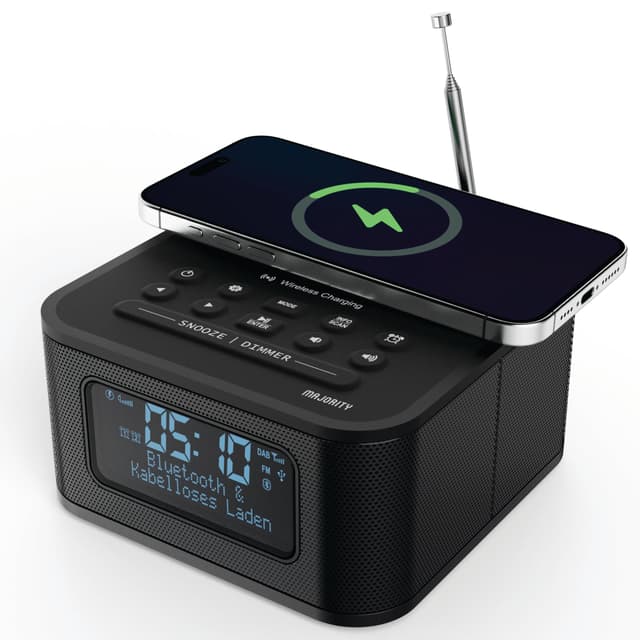 MAJORITY Knapton | Nachttischradio mit Bluetooth | 15W kabelloses Laden & USB-Laden