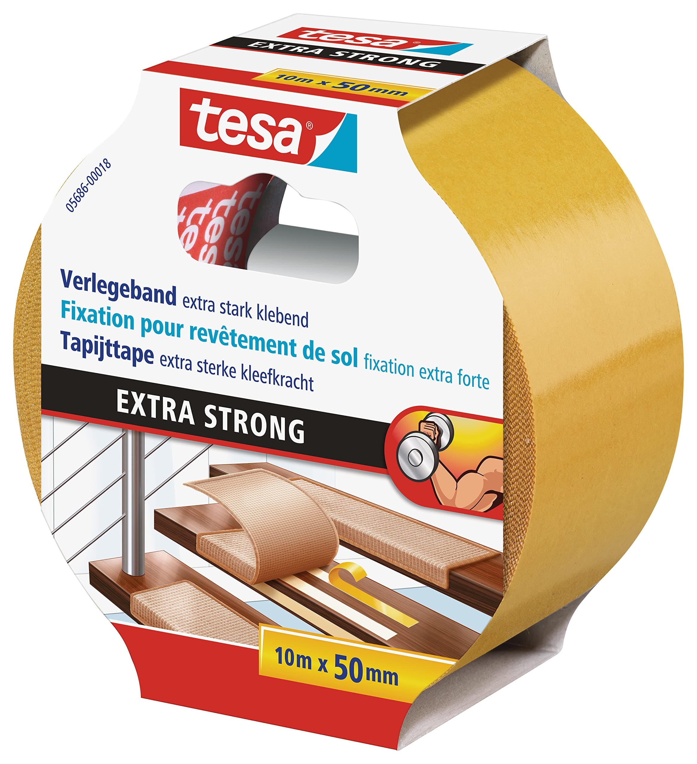 tesa Verlegeband extra stark klebend - Doppelseitiges Klebeband zum Verlegen von Teppich und PVC-Belag 🏠🔧