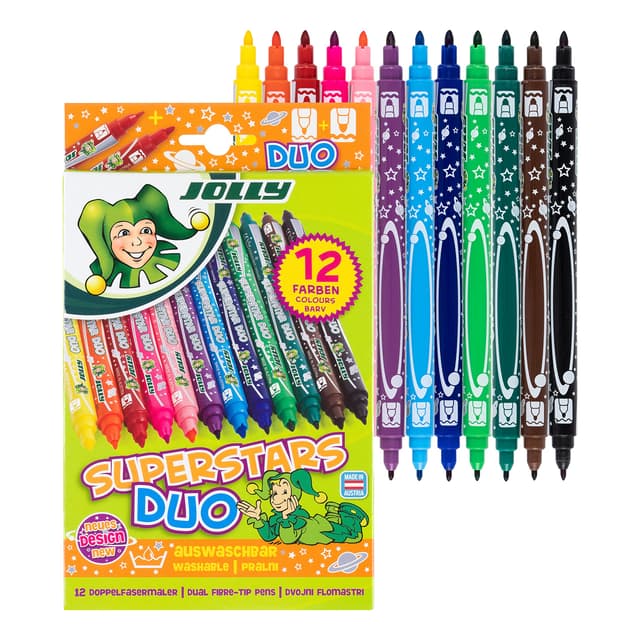 🌟 JOLLY Fasermaler Superstar Duo sort, 12er-Kartonetui 12 Fasermaler Single 🖍️