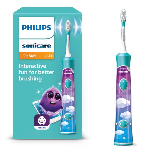 Philips Sonicare For Kids elektrische Schallzahnbürste mit App, Türkis, Modell HX6322/04 Sonicare Kids, 2 Bürstenköpfe