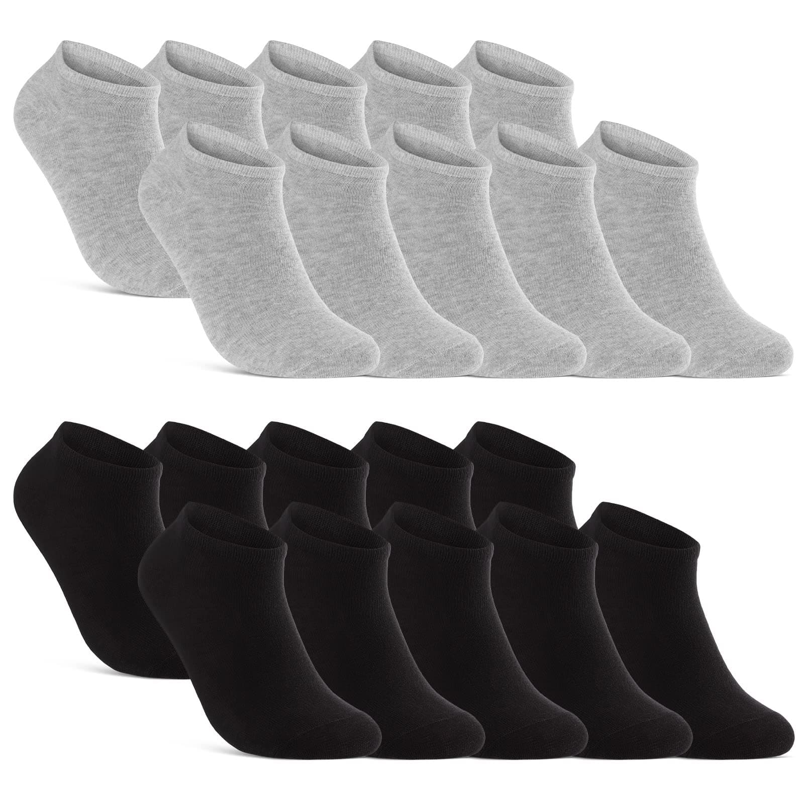 🧦 10 | 20 | 30 Paar Sneaker Socken Herren Damen Schwarz Weiß Grau Baumwolle 43-46 10x Schwarz + 10x Grau