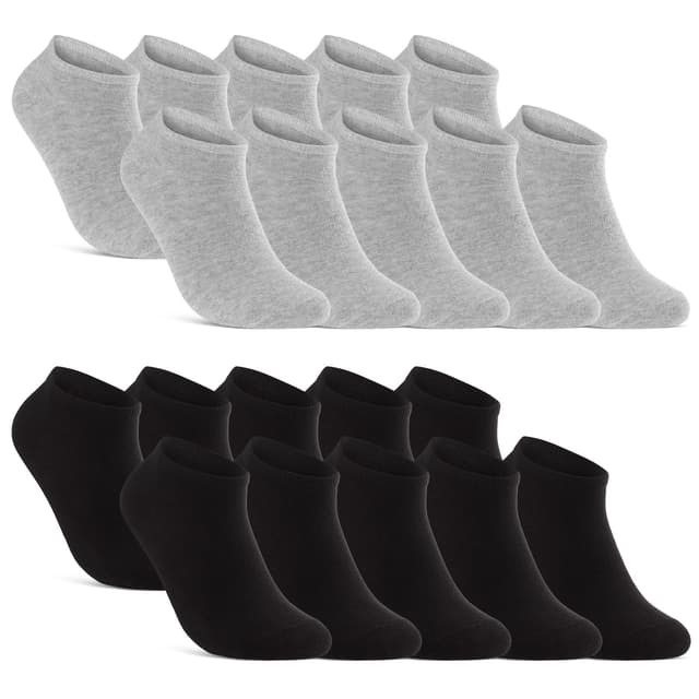 🧦 10 | 20 | 30 Paar Sneaker Socken Herren Damen Schwarz Weiß Grau Baumwolle 43-46 10x Schwarz + 10x Grau