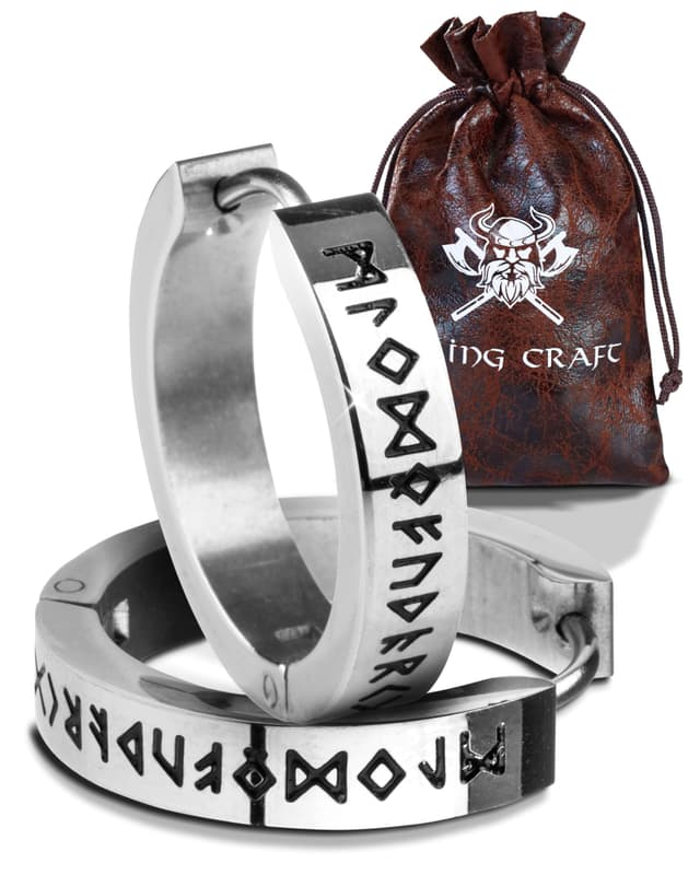 VIKING CRAFT Wikinger Ohrringe Männer Edelstahl - Herren Ohrringe mit Runen - Wikinger Schmuck, Wikinger Deko, Keltische Ohrringe Earring, Vikings Fanartikel, Wikinger Geschenke Silber 2,0cm 🛡️