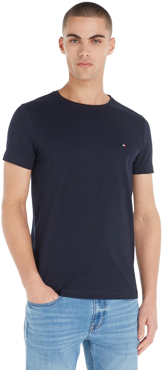 Tommy Hilfiger Herren T-Shirt Kurzarm Core Stretch Slim Fit M Blau (Wüstenhimmel) 🌟👕