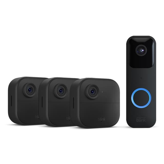 🏡 Blink-Kamera Outdoor 4 + Blink Videotürklingel Schwarz | Kabellose intelligente HD-Sicherheitskamera