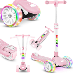 🌟 KIDIZ® Roller Kinder Scooter X-Pro2 Dreiradscooter mit PU LED Leuchtenden Räder 🌈 Kinderroller faltbar Tret-Roller höhenverstellbarer Cityroller Kinderscooter für Jungen Mädchen 3-12 Jahre Rosa 🎁