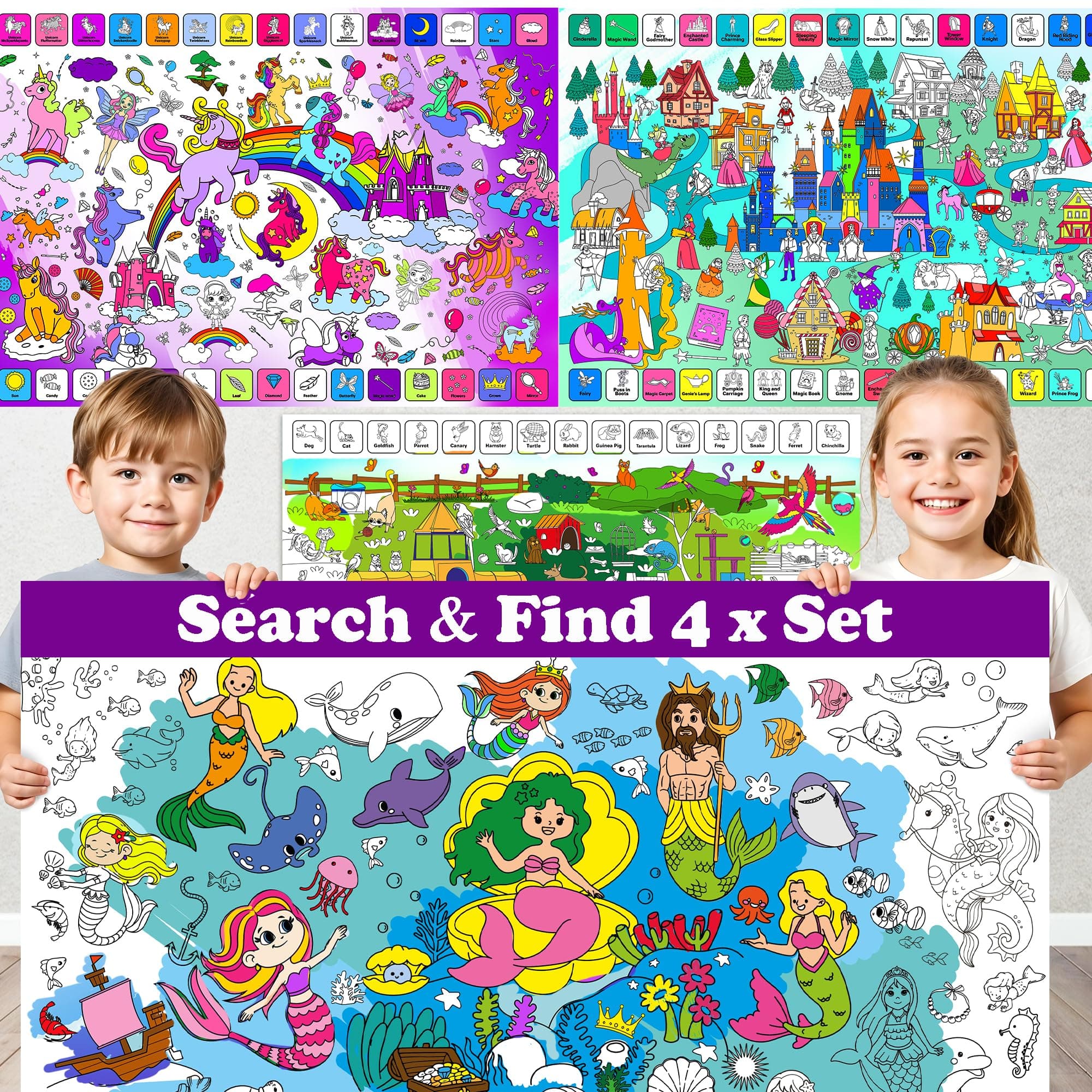 🎨 QUOKKA Riesige Ausmaltischdecke Kinder - 4 Großes Ausmalposter XXL 🦄🧜🏼‍♀️🧚🏼‍♀️
