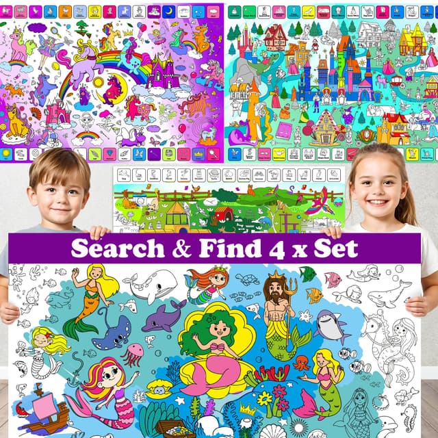 🎨 QUOKKA Riesige Ausmaltischdecke Kinder - 4 Großes Ausmalposter XXL 🦄🧜🏼‍♀️🧚🏼‍♀️