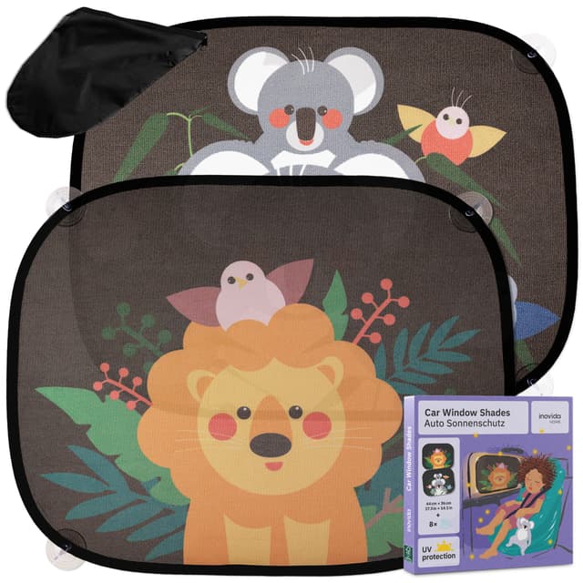Auto Sonnenschutz Kinder mit süßen Tiermotiven und UV-Schutz