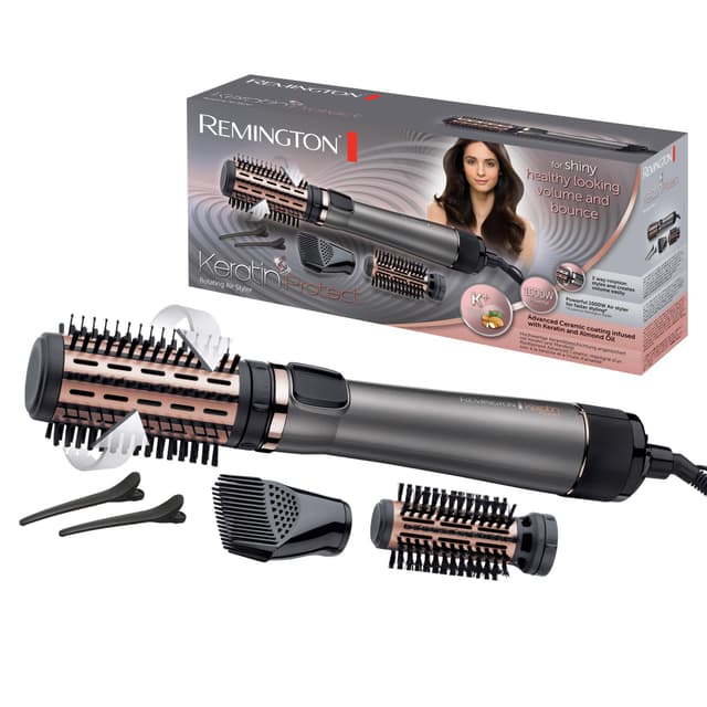 Remington Warmluftbürste rotierend Keratin Protect + Haarklammern, AS8811