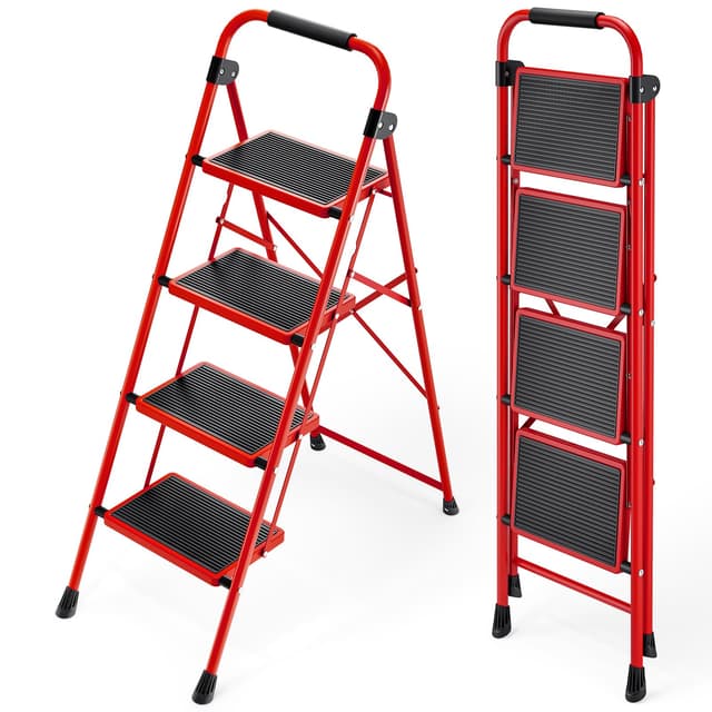 🌟KINGRACK Stufen Leiter - Klappleiter mit Anti-Rutsch und breitem Pedal - Robuste Stahlleiter - Leichte und tragbare Trittleiter🌟